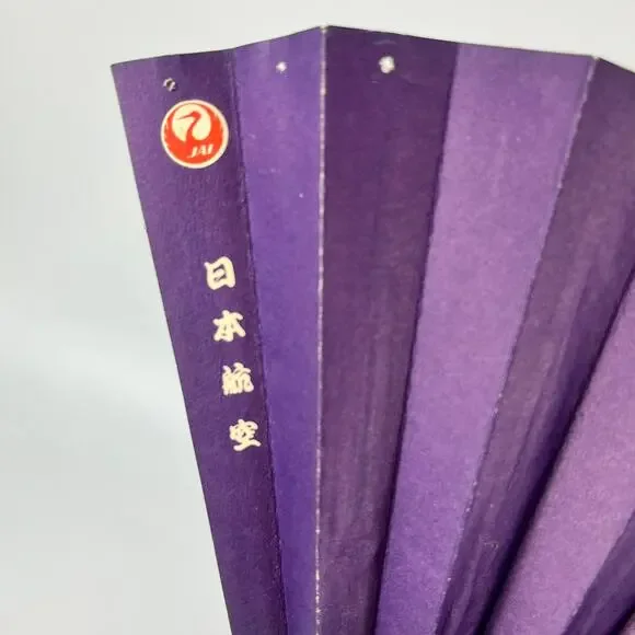 Vintage Folding Hand Fan Japanese Air Lines Purple Gold Wood Traditional Collect - Picture 5 of 11
